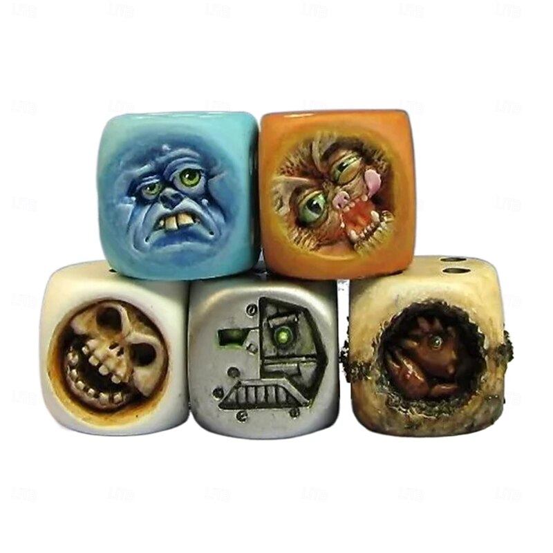 5 pcs Monster Dice, Funy Monster Face Resin Dice Set, Halloween Tabletop Game Dice Set Props, Weird Monster Dice Set for Table Games, Role Playing Games, Offices Home Party Game Props Gift2
