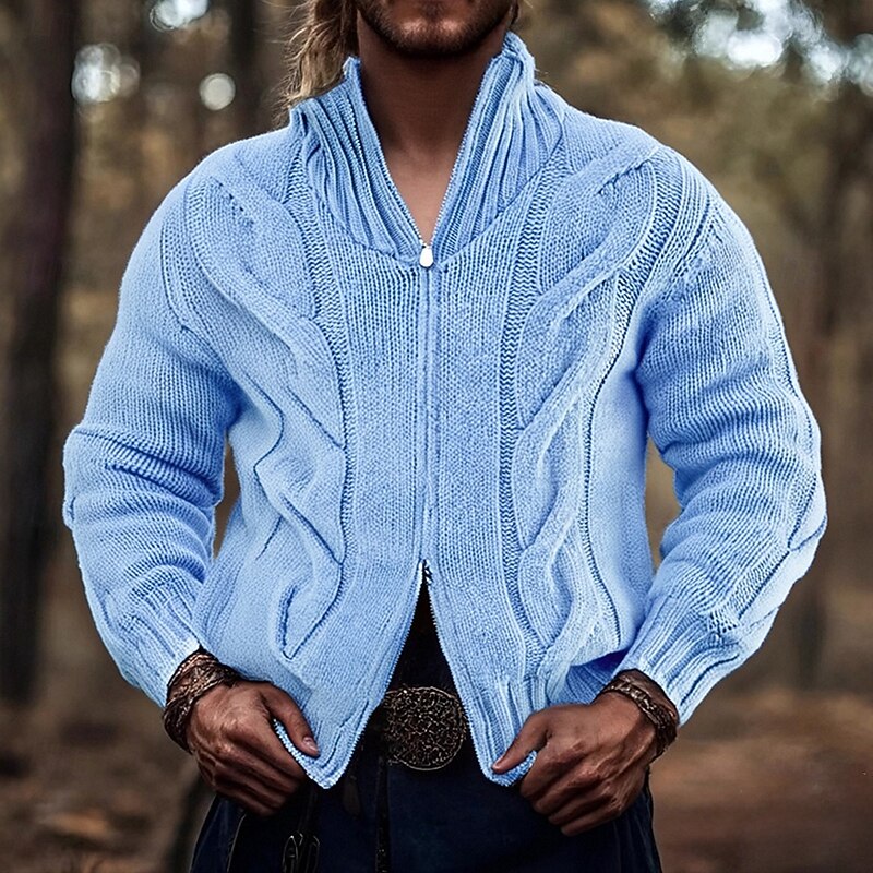 Men's Cardigan Sweater Cropped  Sweater Zip Sweater Knit Sweater Ribbed Knit Regular Tops Zip Up Plain Stand Collar Fashion Classic Vacation Daily Wear Clothing Apparel Fall Winter Black Pink S M L