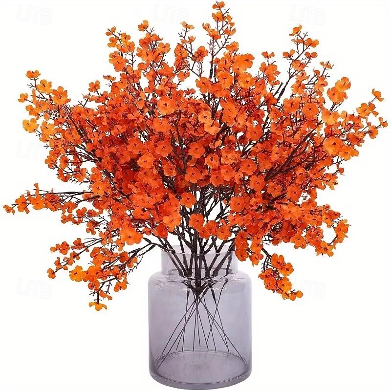 6 Pcs Fall Artificial Outdoor Orange Flowers – Realistic Touch Silk Petals with Detachable Stems for DIY Wedding, Office Centerpieces, Party Decorations, Floral Arrangements, Home Decor – Autumn Orange