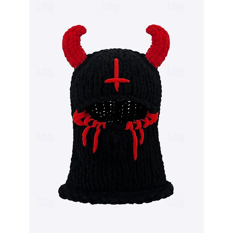 Men's Halloween Devil Horn Knit Balaclava Ski Mask — Thick Warm Full-Face Cover, Stretch Knit Gothic Style for Adults, Cosplay, Costume Parties, Festivals & Winter Streetwear4