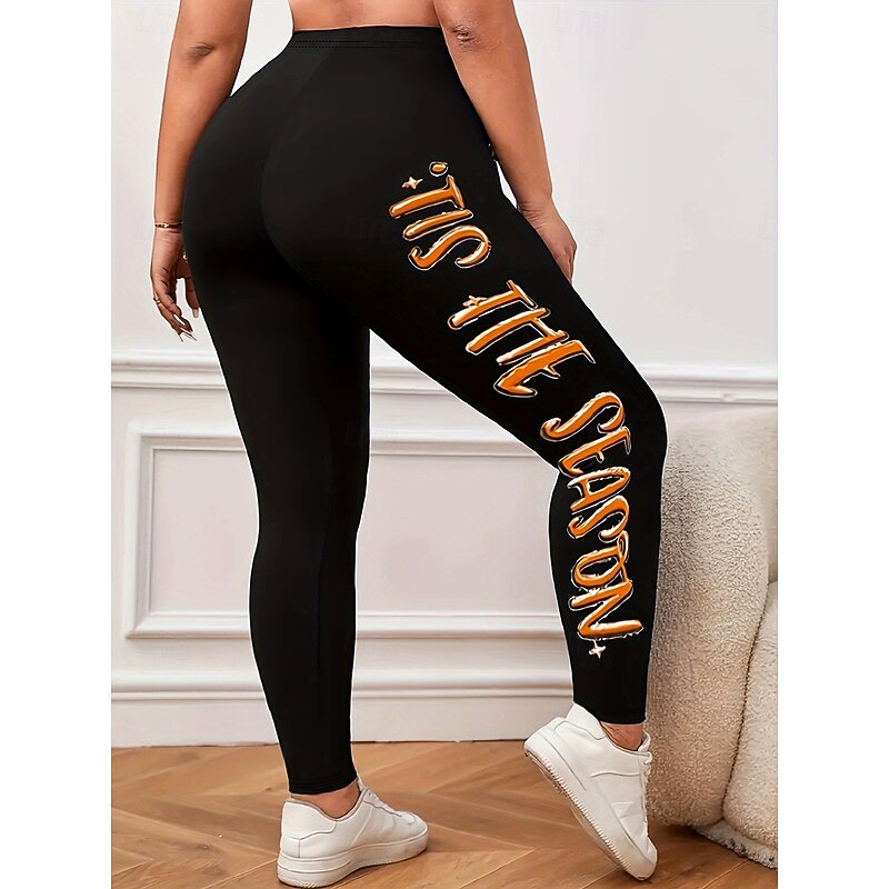 Women's Leggings Vacation Vintage Fashion Full Length High WaistPantsHalloween Graphic Pumpkin Letter Printing Soft Breathable High Elasticity Outdoor Vacation Street milk white Orange Spring Fall2