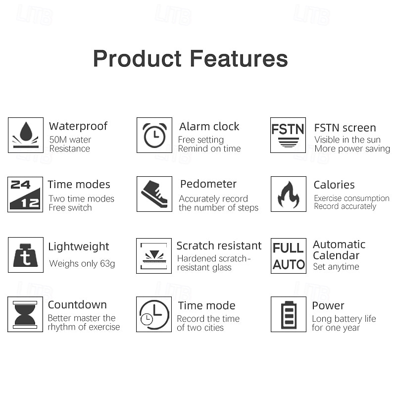 NORTH EDGE Digital Watch Large Dial Outdoor Sports Casual Luminous Alarm Clock Countdown Dual Display Silicone Watch3