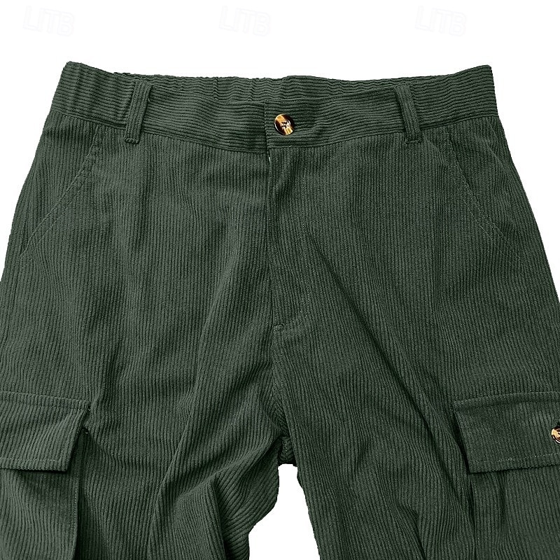 Men's Cargo Pants Corduroy Pants Trousers Baggy Pants Casual Pants Elastic Waist Multi Pocket Straight Leg Plain Comfort Soft Full Length Outdoor Casual Daily Fashion Streetwear Blue 1# Black2