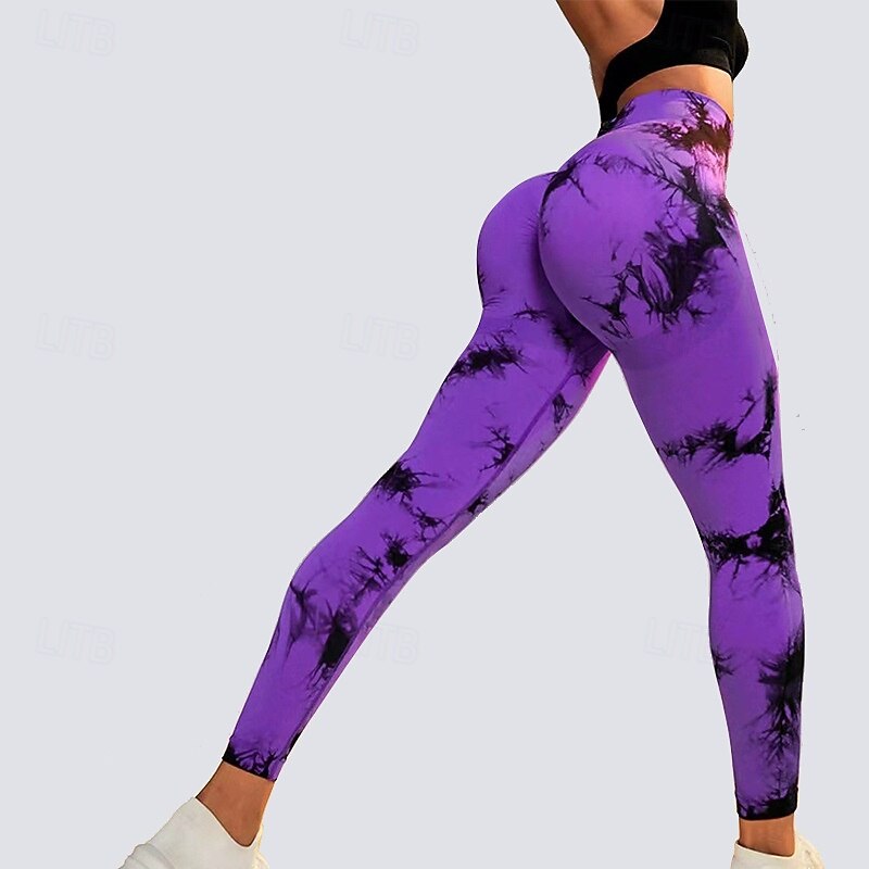 Women's Compression Pants Running Tights Yoga Leggings Tummy Control High Waist Gym Workout Athletic Bottoms Tie Dye Dark Pink Black Pink Fall Sports Activewear3
