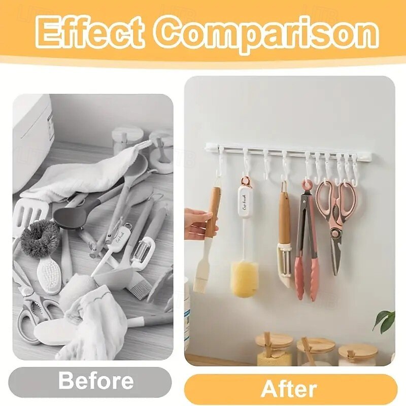 3pcs Multifunctional Slide Rail Hook, No-Drill Sliding Track Hooks for Kitchen Storage, Strong Adhesive S-Shaped Hooks for Cabinet Organizer4