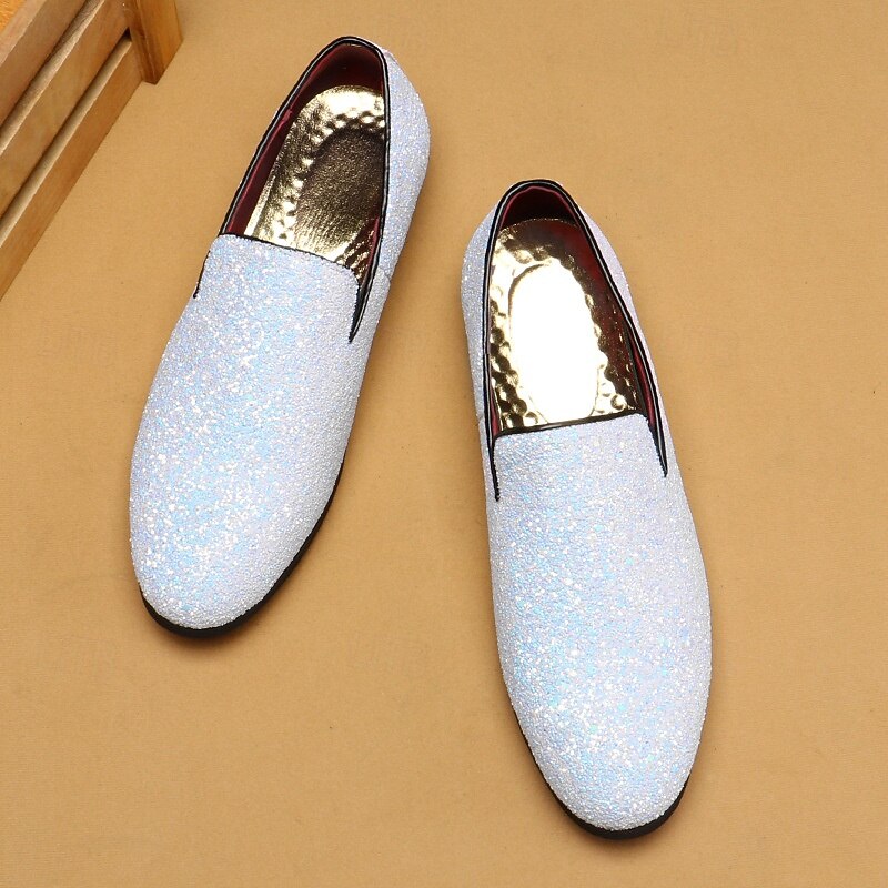 Men's White Glitter Slip-On Loafers – Sparkly Party Shoes for Weddings, Banquets and Nightclub Outfits3