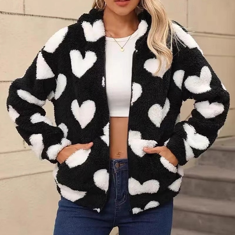 Women's Fleece Jacket Thick Warm Zip Up Long Sleeve Sports Heart Top For Outdoor Travel Vacation Activewear3