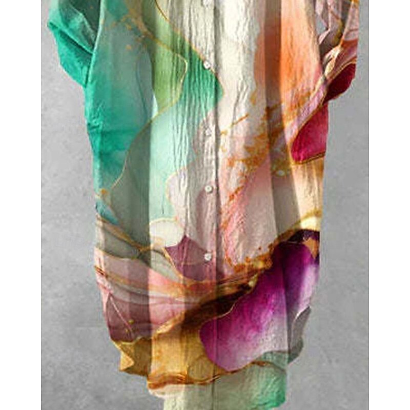 Women's Midi Dress Shirt Dress Casual Dress Fashion Modern Daily Beach Weekend Regular Fit Graphic Long Sleeve Shirt Collar Blue Green Spring Fall4