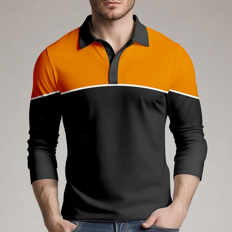Men's Color Block Horizontal Stripes Rugby Polo Long Sleeve Polo Shirts Collared Shirts Casual School Outdoor Athleisure 3D Print Spring Fall Winter Yellow Red Blue2