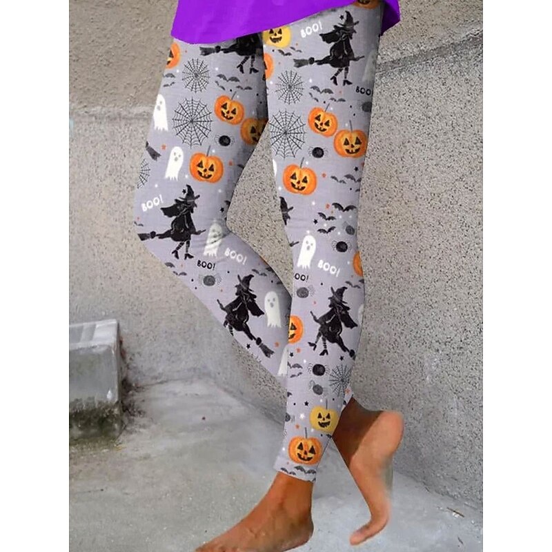 Halloween Women's Leggings Vacation Vintage Fashion Ankle-Length High WaistPants Witch Graphic Printing Soft Breathable Stretchy Formal Outdoor Vacation White Purple Orange Gray Spring Fall Winter3