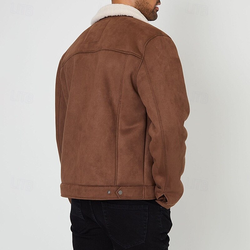 Men's Winter Jacket Fleece Jacket Casual Jacket Vacation Daily Thermal Warm Pocket Fleece Fall & Winter Plain Fashion Streetwear Lapel Regular Black Brown Coffee Jacket2