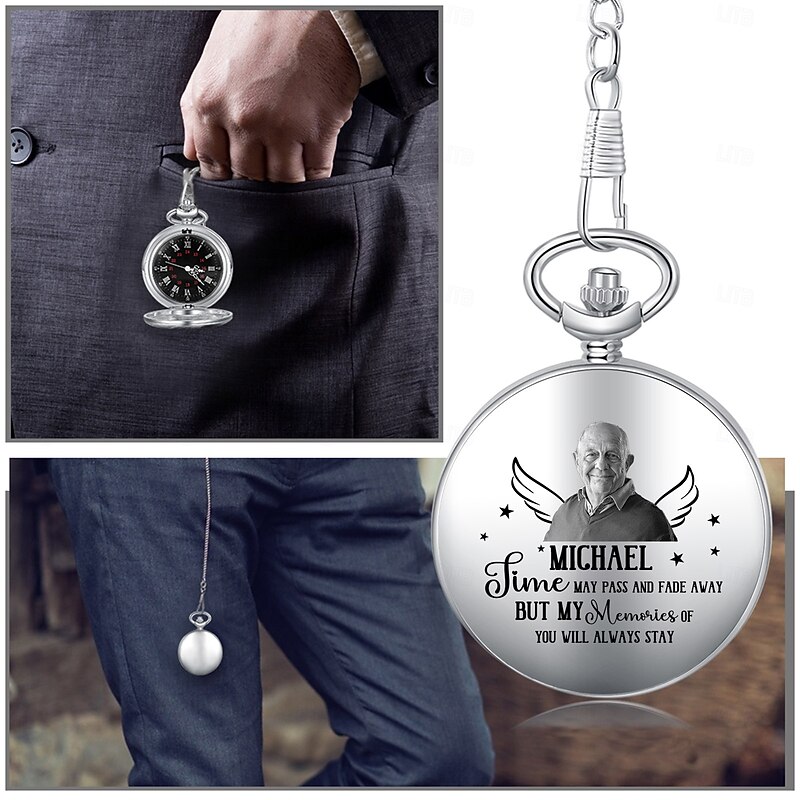 Personalized Memorial Photo Pocket Watch Custom Sympathy Gifts For Loss Of Loved Ones, Classic Chain Fob Watch for Men, Unique Gift for Father's Day, Valentine's Day, Christmas, and Thanksgiving3