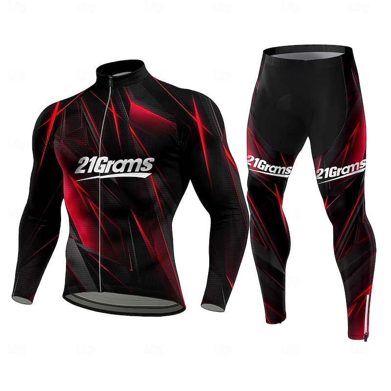 Men's Cycling Jersey with Tights Long Sleeve Wine Bike Thermal Warm 3D Pad Quick Dry Anatomic Design Ultraviolet Resistant Sports Graphic Geometric Clothing Apparel