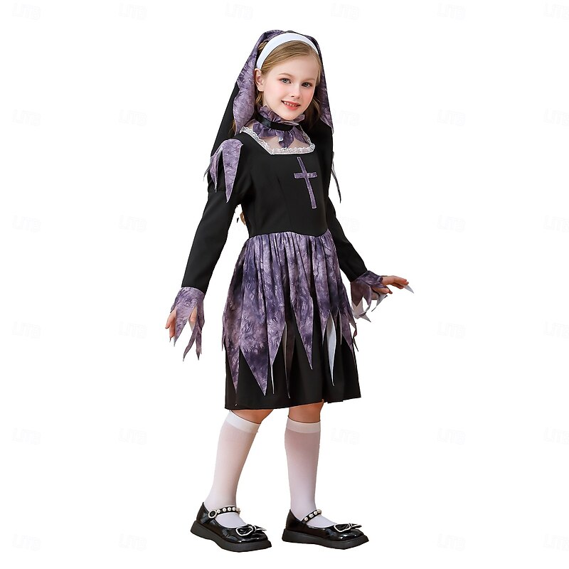 Nun Halloween Dress Costume Fancy Costume Cosplay Lolita Punk & Gothic Kid's Girls' Halloween Carnival Performance Party Easy Halloween Costumes Dress Up3