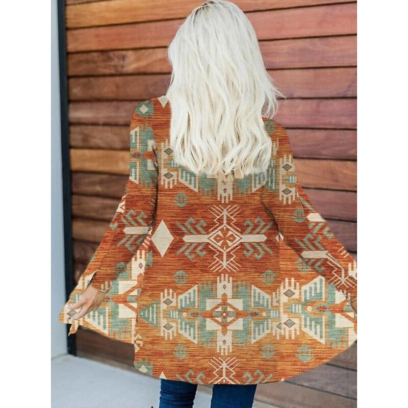 Women's Casual Jacket Warm Comfortable Irregular Hem Elegant Vintage Fashion Modern Street Casual Athleisure Daily Long Collarless Loose Fit Long Sleeve Outerwear Red Orange Brown Fall