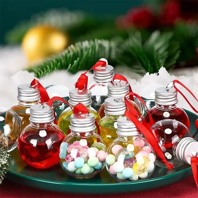 10pcs Christmas Booze Balls Set Fillable Clear Plastic Xmas Tree Hanging Shot Glasses Ornaments for Xmas Home Holiday Wedding Party Decoration