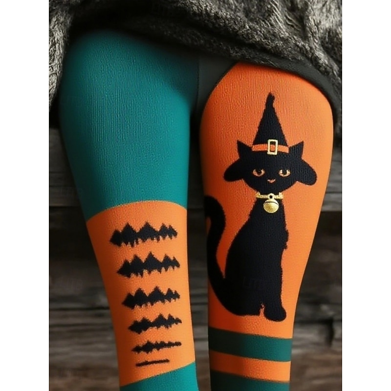 Women's Pants Trousers Leggings Cozy Leggings Streetwear Casual Full Length High WaistPantsHalloween Cat Elastic Waist Print Breathability Comfortable Stretchy Vacation Street Daily Wear Blue Summer3