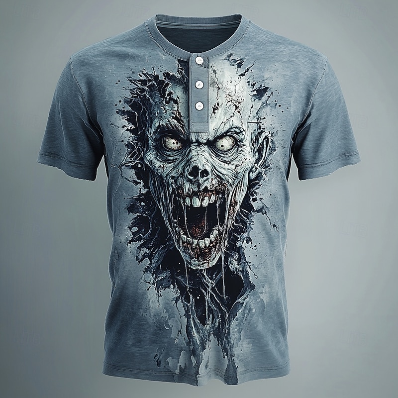 Men's Zombies T Shirt Henley Shirt Short Sleeve Designer Retro Vintage Casual Street Casual Daily Summer Spring All Seasons Blue Henley Henley T-Shirt