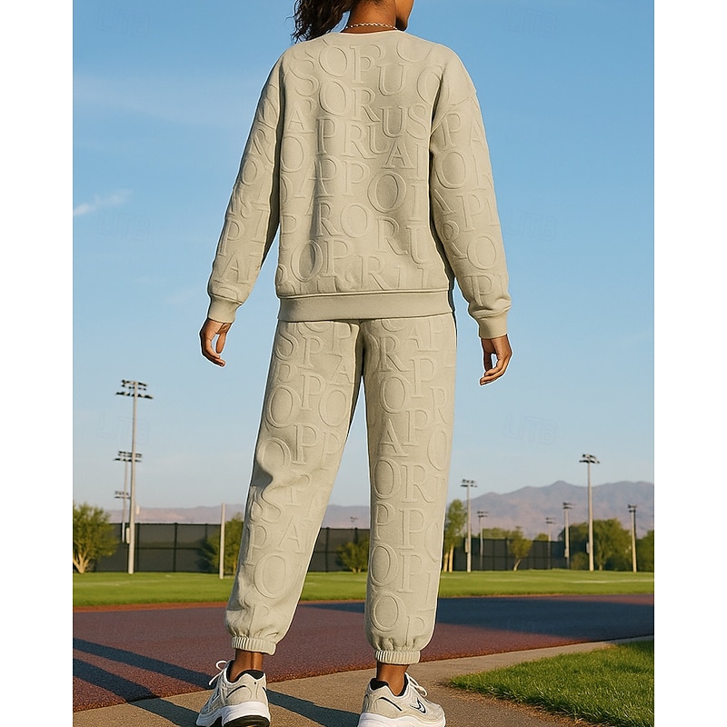 Women's Tracksuit Pullover Sweatshirt Sportswear Solid Colored Clothing Suit Fall Black White Outdoor Travel Sports High Waist Fashion Long Sleeve Sport Activewear Micro-elastic Regular Fit2