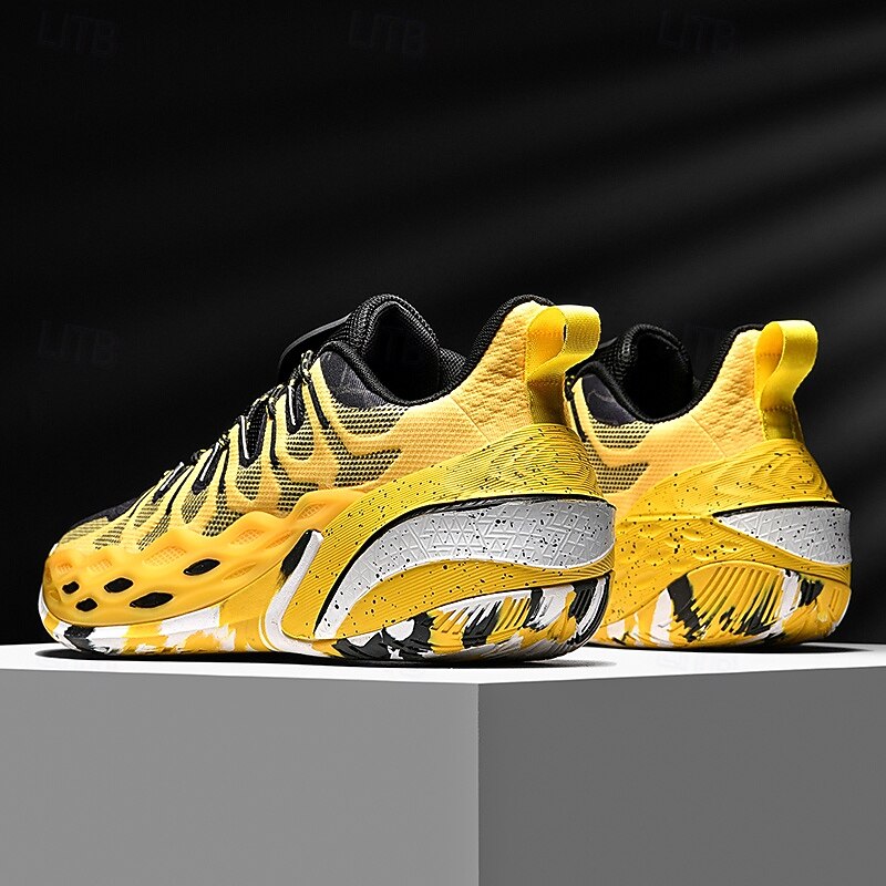 Men's Yellow and Black Mesh Running Sneakers – Breathable Lightweight Athletic Shoes for Gym, Training and Outdoor Sports4