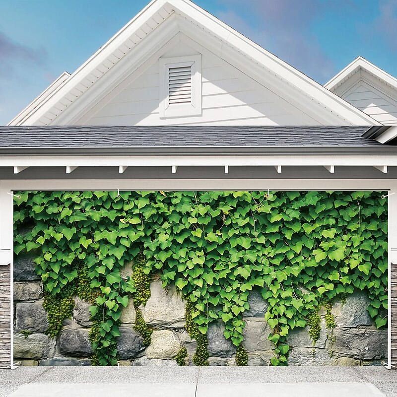 Tapestry Garage Door Cover Large Hanging Backdrop Optical Illusion Ivy Stone Wall Rustic Cottagecore 3D Party Outdoor Shooting Backgrounds Front Door Home Decor2