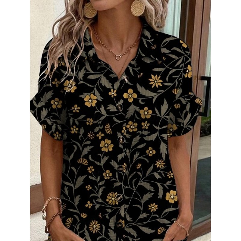 Women's Mini Dress Shirt Dress Casual Dress Print Dress Fashion Modern Daily Beach Weekend Regular Fit Floral Short Sleeve Shirt Collar Black Summer Spring Fall Autumn2