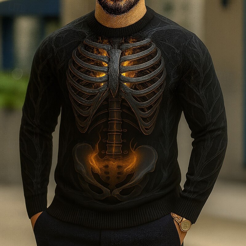 Halloween Men's Skeleton Pullover Sweater Jumper Knitwear Crewneck Casual Dark Street Daily Festival 3D Print Knitting Keep Warm Long Sleeve Spring Fall Winter Black Gray2