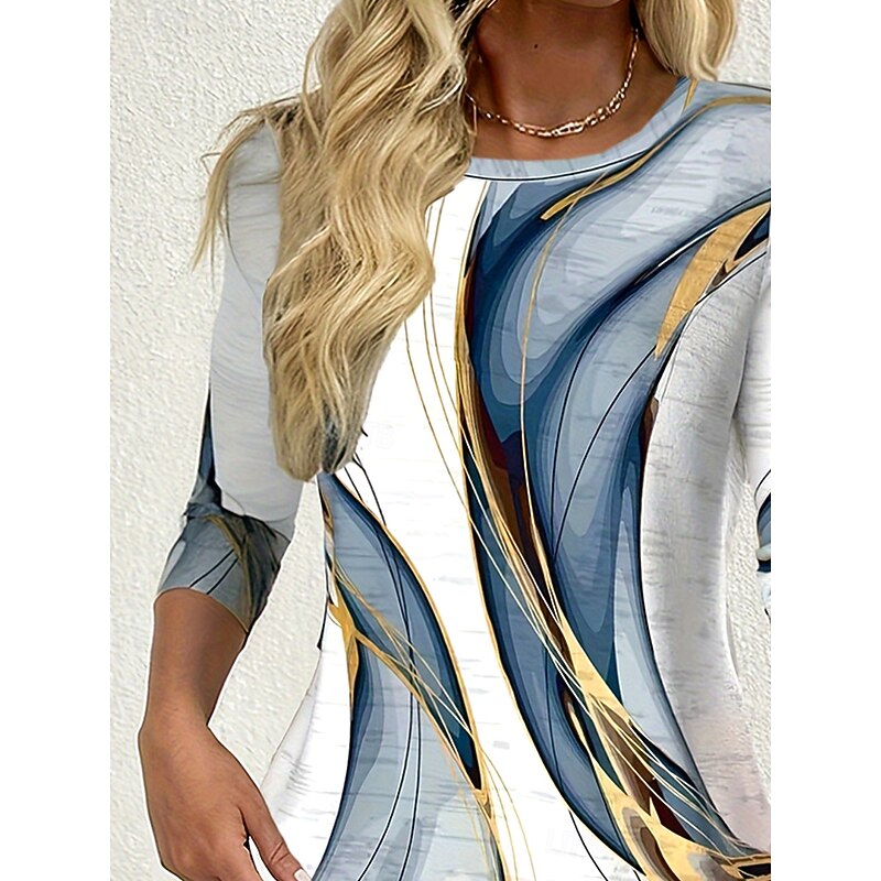 Women's T Shirt Ombre Graphic Abstract Vintage Fashion Stylish Long Sleeve Crew Neck Regular Tops Daily Weekend Print Dusty Blue Spring Fall Winter2