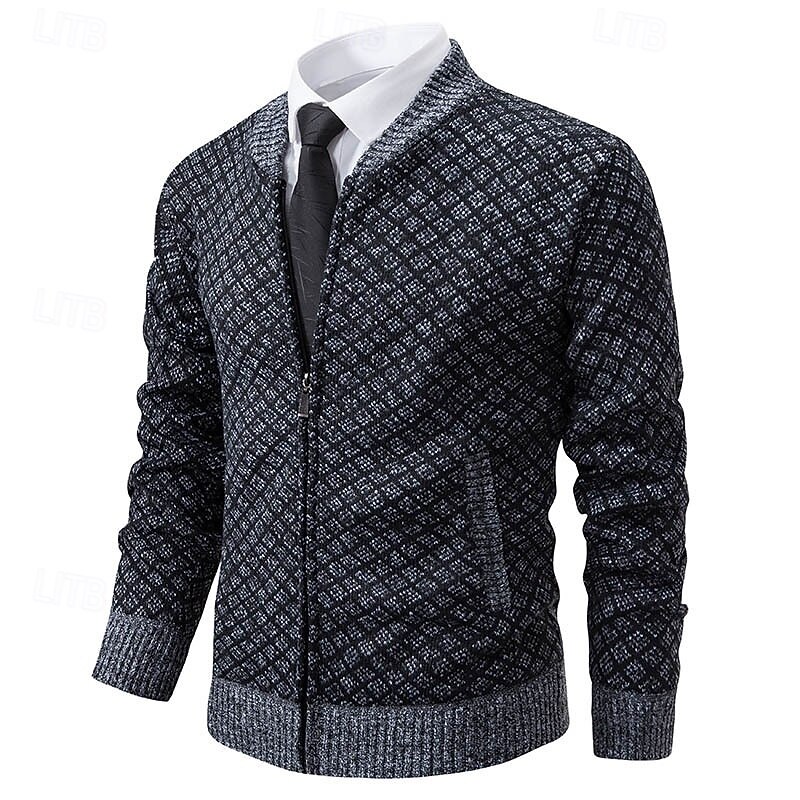 Men's Sweater Dress Sweater Cardigan Sweater Zip Sweater Knit Sweater Ribbed Knit Regular Tops Knitted Ribbed Plain Crew Neck Fashion Shawls Business Casual Clothing Apparel Fall Winter Black Burgundy3