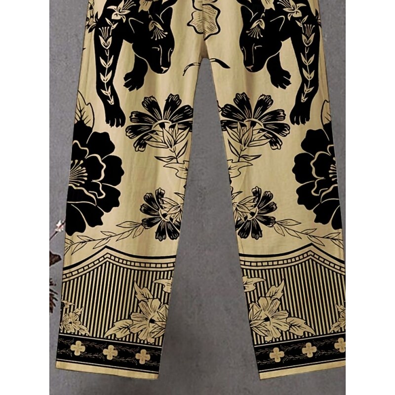 Women's Chinos Pants Trousers Streetwear Casual Full Length High Waist Floral Elastic Waist Print Breathability Comfortable Stretchy Vacation Street Daily Wear Yellow Summer Spring Fall Regular Fit2