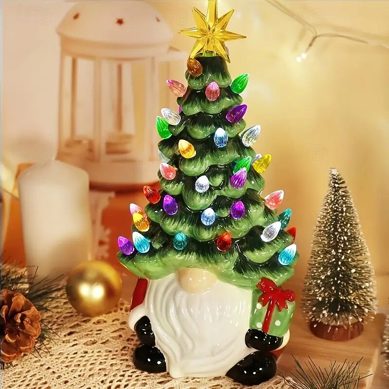 Resin Christmas Tree Dwarf Charming Resin Gnome Christmas Tree with Multicolor Lights Battery-Operated Indoor/Outdoor Holiday Decor for Home, Kitchen, Office2