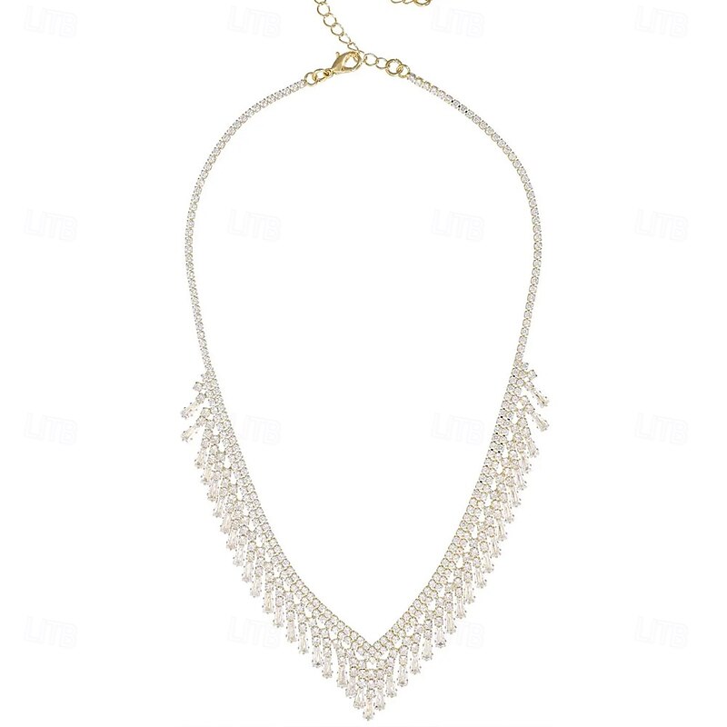 Choker Necklace Rhinestones Women's Elegant Artistic Luxury Tassel Fringe Wedding Drops Necklace For Wedding Party Daily4