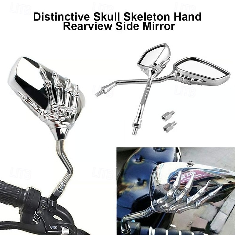 Pairs Of Distinctive Skull Hand Rearview Side Mirror Motorcycle Accessories Ghost Claw Design Modified Mirrors Reflective Rearview For Harley Electric Bike Scooter Stylish Riding Parts2