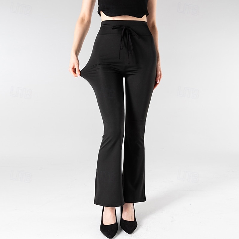 Women's Flared Pants Casual Pants Tummy Control High Waist Athletic Pilates Running Bottoms Solid Color Black Fall Sports Activewear