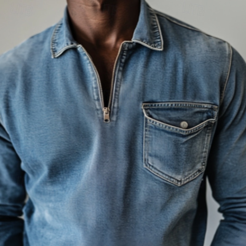 Men's Pullover Sweatshirt Zip Polo Vacation Street Zip Long Sleeve Fashion Basic Plain Pocket Fashion Spring &  Fall All Seasons Regular Fit Blue Pullover Sweatshirt2