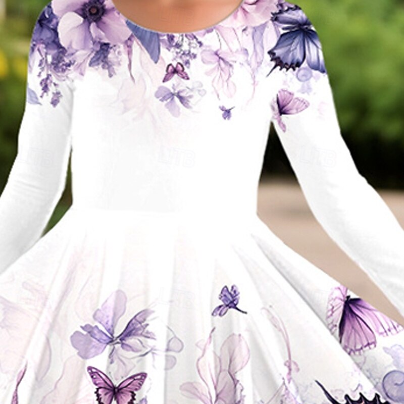 Girls' 3D Butterfly Flower Dress Long Sleeve Summer Spring Vacation Daily Holiday Princess Beautiful Sweet Kids 4-12 Years Casual Dress A Line Dress Knee-length Regular Fit2