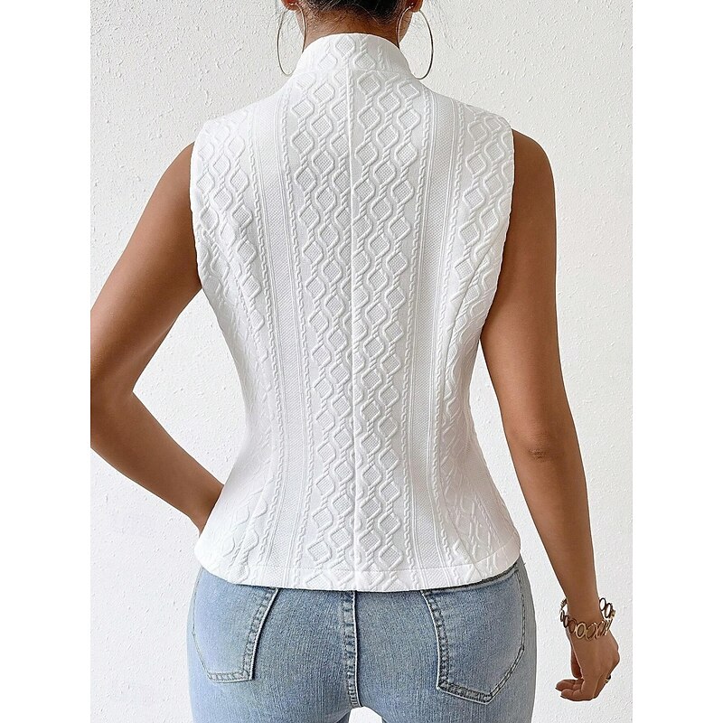 Women's Vest Comfortable Breathable Buttons Fashion Daily Plain Outdoor Casual Daily Single Breasted Regular Stand Collar Regular Fit Sleeveless Outerwear Black White Summer Spring3
