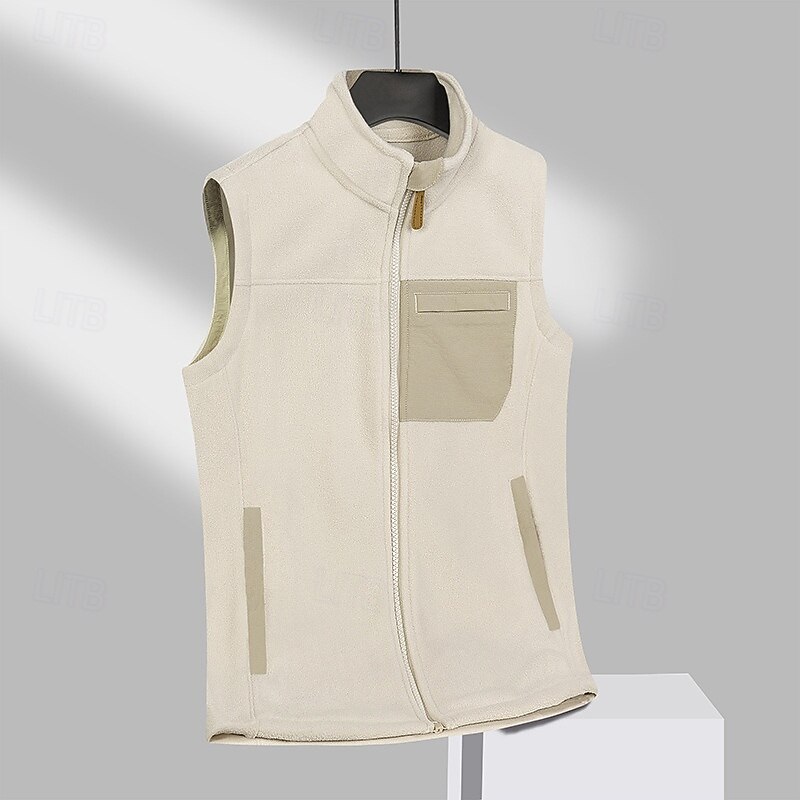 Men's Hiking Vest Fleece Vest Thermal Vest Sleeveless Vest Outdoor Thermal Warm Winter Zipper Polyester White Blue Dark Blue Hunting Fishing Climbing3