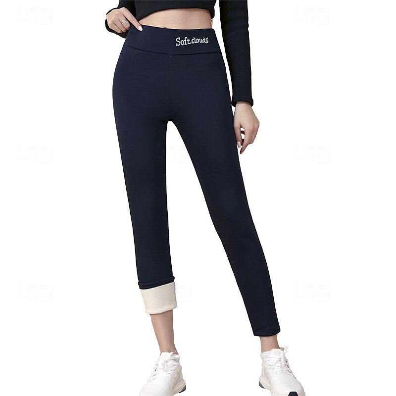 Women's Sherpa Pants Winter Warm Thick Leggings Fleece Lined High Waist Gym Athletic Pilates Bottoms Solid Color Black Burgundy Sky Blue Winter Sports Activewear4