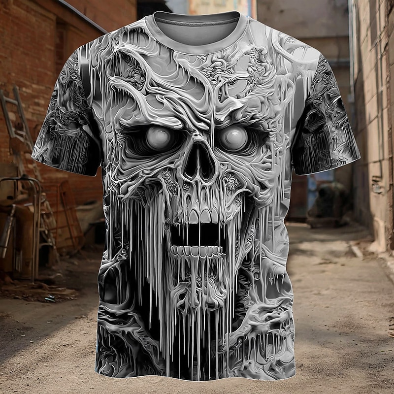 Halloween Men's Optical Illusion Cool Skulls 3D T Shirt Short Sleeve T shirt 3D Print Crew Neck Shirt Exaggerated Designer Horror Party Street Club Blue Purple Orange Summer Spring All Seasons4