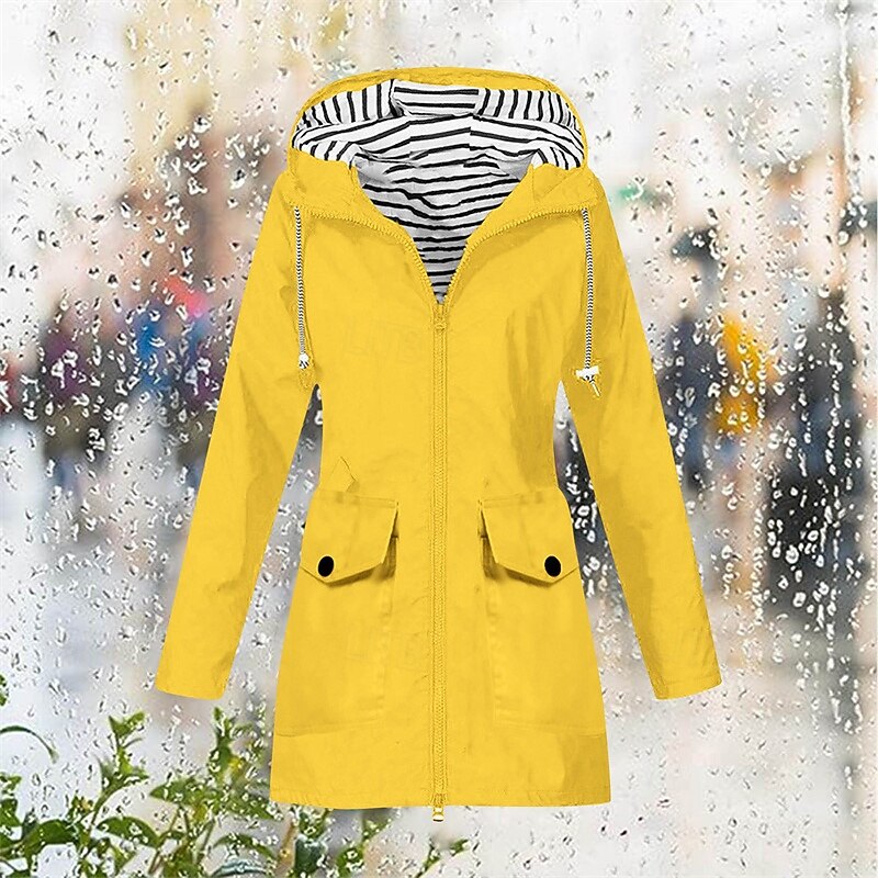 Women's Trench Coat Warm Comfortable Zipper Pocket Fashion Outdoor Plain Going out Weekend Zipper Regular Hooded Regular Fit Long Sleeve Outerwear Black Yellow Pink Fall Winter