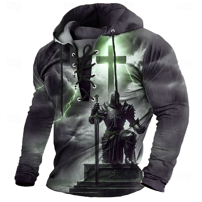 Men's Knights Templar Hoodie Sweatshirt Fashion Cool Hooded Party Religious Celebrations Streetwear Yellow Purple Drawstring Fall Winter Designer3