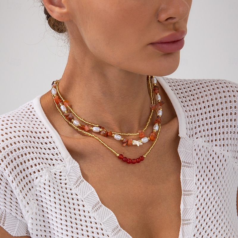 Pendant Necklace Resin Shell Rhinestones Women's Elegant Luxury Tassel Beads Wedding Circle Necklace For Wedding Party Birthday