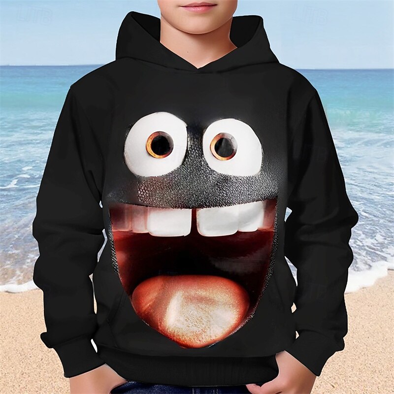 Boys Cartoon Funny Smile Face Hoodie  Long Sleeve 3D Print Fall Winter Fashion Streetwear Kids 4-12 Years Hooded Outdoor Casual Daily Regular Fit3