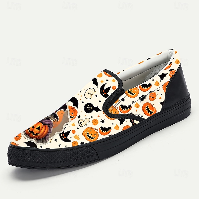 Men's Halloween Pumpkin Pattern Slip-On Shoes – Fun Casual Loafers for Parties, Cosplay and Daily Holiday Outfits4