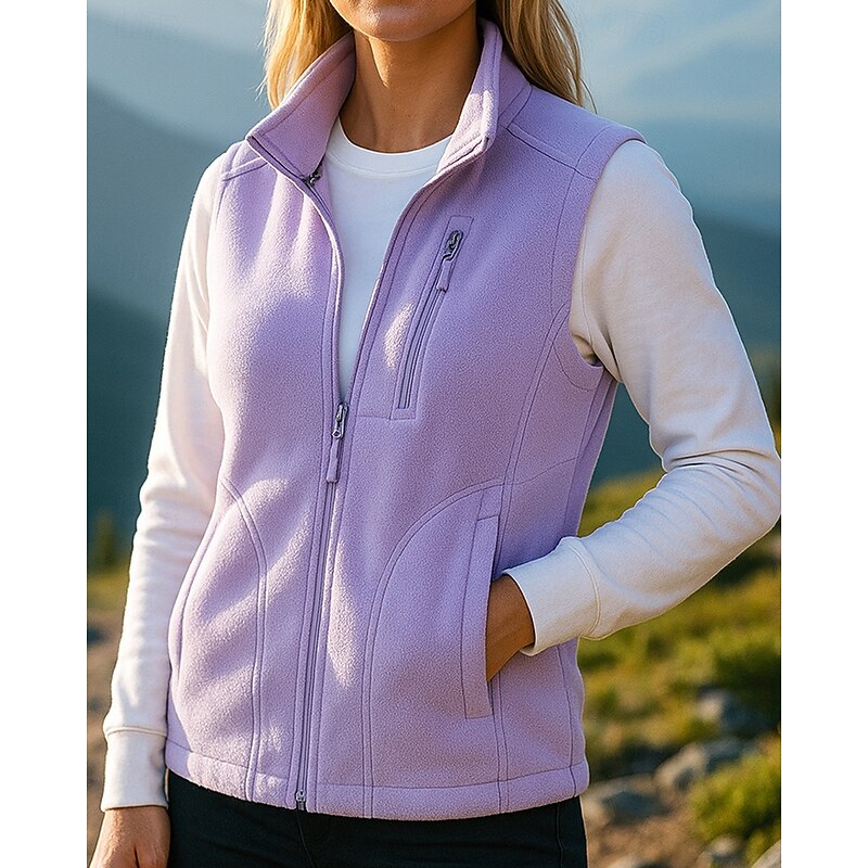 Women's Hiking Vest Fleece Vest Sleeveless Vest Outdoor Thermal Warm Winter Zipper Pocket Polyester Black Pink Purple Hunting Fishing Traveling