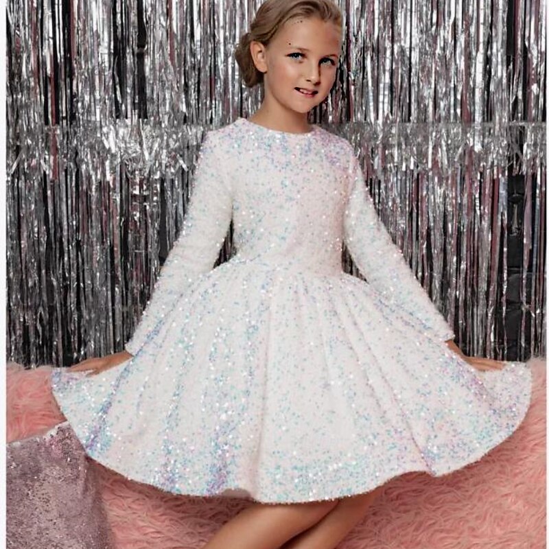 Kids Girls' Party Dress Solid Color Long Sleeve Performance Mesh Princess Sweet Mesh Mid-Calf Sheath Dress Tulle Dress Summer Spring Fall kids Black White Wine3