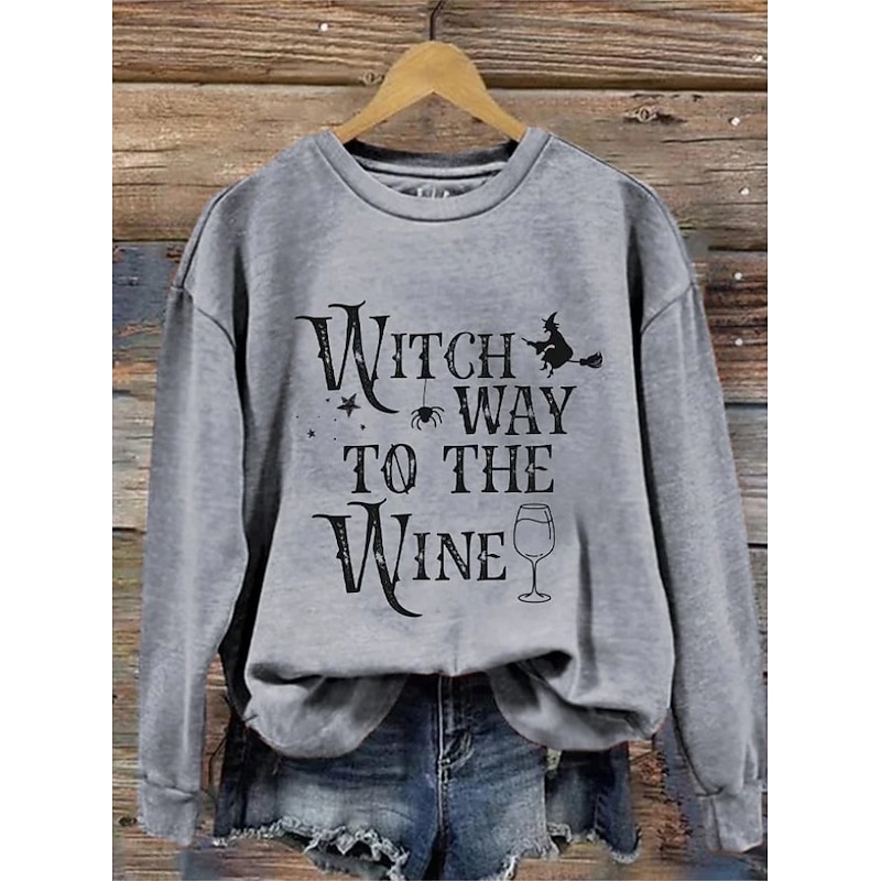 Halloween Women's Pullover Sweatshirt Witch Graphic Skull Fashion Casual Long Sleeve Crew Neck Regular Tops Street Dailywear Casual Print Maroon Black White Red Orange Fall Winter4
