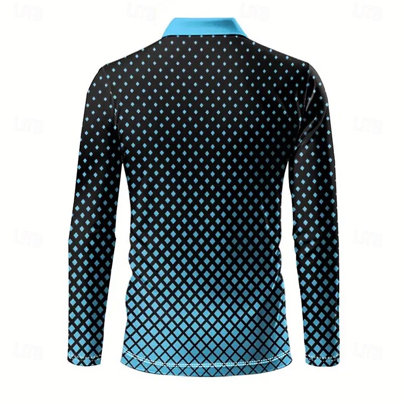 Men's Abstract Geometic Polo Long Sleeve Polo Shirts Lapel Casual Street Athleisure Daily Wear 3D Print Buttons Spring Fall Blue3