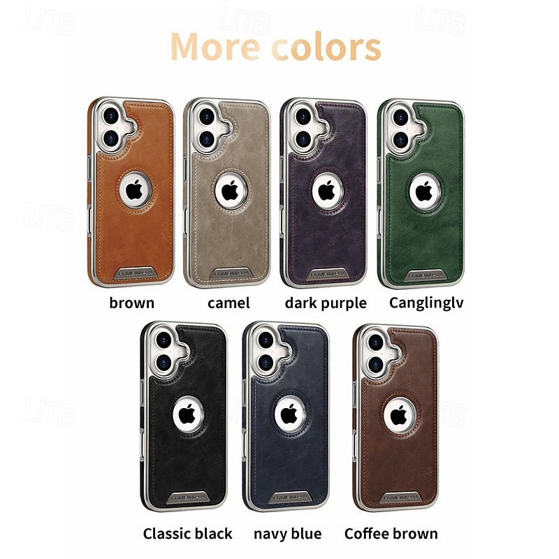 Phone Case For iPhone 16 15 14 Pro Max Plus 16e 13 Pro Max Back Cover Shockproof Retro TPU PU Leather